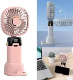 Foldable USB Neck Hanging Fan 5 Speed USB Fan Led Display Screen Rechargeable With Phone Stand - Image 4