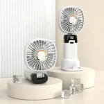 Foldable USB Neck Hanging Fan 5 Speed USB Fan Led Display Screen Rechargeable With Phone Stand - Image 5