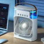 10 inch Portable Air Conditioner Fan Usb Electric Fan With Led Night Light, Fine Mist Water, And Humidifier Function Led Night Light Water Mist Mini Fan Cooler - Image 6