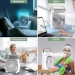 10 inch Portable Air Conditioner Fan Usb Electric Fan With Led Night Light, Fine Mist Water, And Humidifier Function Led Night Light Water Mist Mini Fan Cooler - Image 4